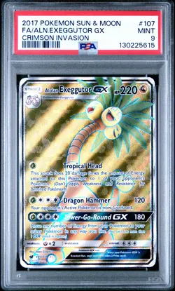 2017 POKEMON SUN & MOON CRIMSON INVASION #107 FULL ART/ALOLAN EXEGGUTOR GX PSA 9 - Image 1