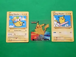 Surfing Flying Pikachu 110-111 & Lamincard Clear Plastic Pokemon Card Lot LP - Image 1