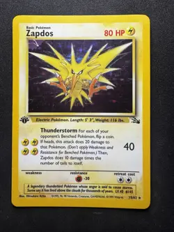 Pokemon TCG Zapdos Fossil Holo Card 15/62 Vintage 1999 WOTC 1st Edition - Image 1