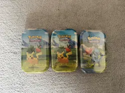 Pokemon Ascended Heroes 3x Mini Tins Brand new & sealed! 1 dent in Pickachu tin - Image 1