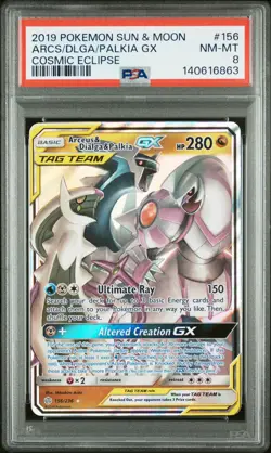 PSA 8 - ARCEUS & DIALGA & PALKIA GX - 156/236 COSMIC ECLIPSE POKEMON - Image 1
