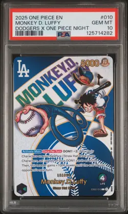 2025 ONE PIECE PROMOS DODGERS X ONE PIECE NIGHT #010 MONKEY D. LUFFY PSA 10 - Image 1
