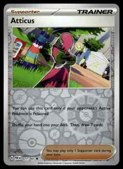 ATTICUS - 077/091 Uncommon Paldean Fates Pokemon Reverse Holo NM - Image 1