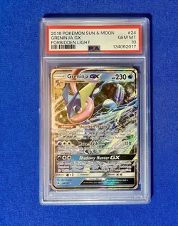 2018 POKEMON SUN & MOON FORBIDDEN LIGHT #24 GRENINJA GX PSA 10 - Image 1
