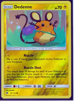 2018 POKEMON DEDENNE 84/214- LOST THUNDER - REVERSE HOLO- NM (DY1) - Image 1