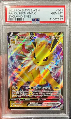 2021 Pokemon SWSH Evolving Skies FA Jolteon Vmax 051/203 PSA 10 Gem Mint - Image 1