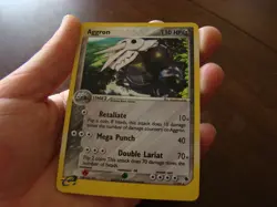 Pokemon Card Aggron 1/102 Holo Rare - Lightly Played Small Crease - Image 3