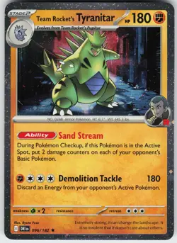 HOLO TEAM ROCKET'S TYRANITAR 096/182 R NEAR MINT - Image 1