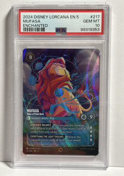 Mufasa Ruler of Pride Rock Enchanted #217 PSA 10 Disney Lorcana Shimmering Skies - Image 1