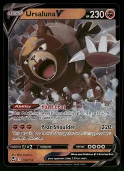 2022 Ursaluna V 102/195 Ultra Rare Holo NM SWSH12: Silver Tempest Pokemon - Image 1
