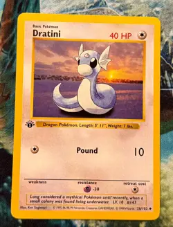1999 Pokemon TCG 1st Edition Base Set Shadowless Dratini 26/102 ERROR Card LP - Image 4