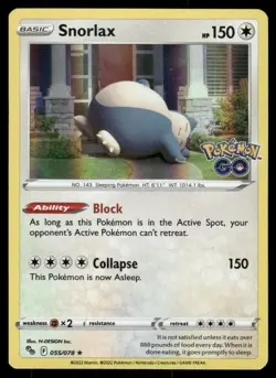 2022 Pokemon Snorlax Holo Rare Pokemon GO 055/078 Holo LP - Image 1