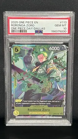 2025 One Piece En One Piece Day Dallas #113 Roronoa Zoro PSA 10 GEM MINT - Image 2