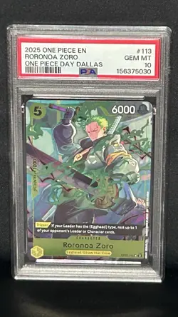2025 One Piece En One Piece Day Dallas #113 Roronoa Zoro PSA 10 GEM MINT - Image 3