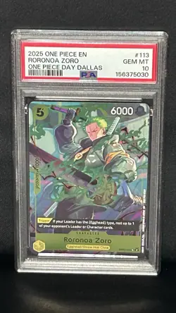2025 One Piece En One Piece Day Dallas #113 Roronoa Zoro PSA 10 GEM MINT - Image 4