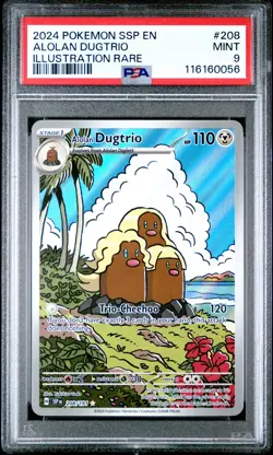 2024 POKEMON SSP EN-SURGING SPARKS ILLUSTRATION RARE #208 ALOLAN DUGTRIO PSA 9 - Image 1