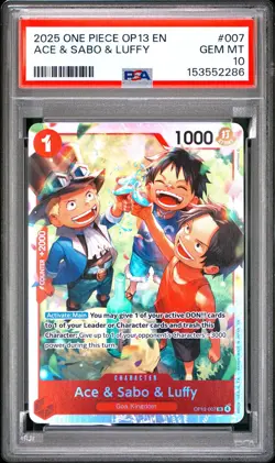 One Piece OP13-Carrying On His Will - Ace & Sabo & Luffy - #007 SR - PSA 10 - Image 1