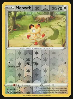 SWSH08: Fusion Strike Meowth #199/264 Reverse Holo Pokemon Card - Image 1