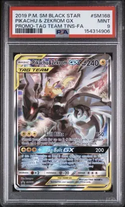 POKEMON PIKACHU & ZEKROM GX SM168 TAG TEAM TINS SM BLACK STAR PROMO 2019 PSA 9 - Image 1