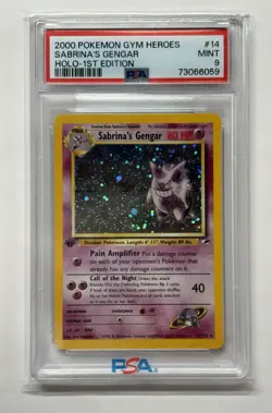 2000 Pokemon Gym Heroes Sabrina's Gengar 14/132 1st Edition Holo PSA 9 - Image 1