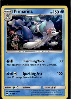 Pokemon Primarina 41/149 Sun Moon Base Set Cracked Ice Holo Rare - Image 1