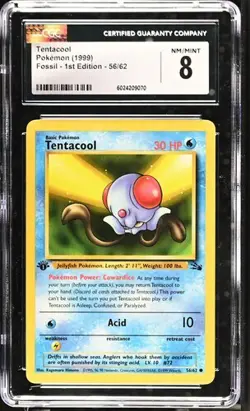 Pokemon Tentacool 56/62 1999 1st Edition Fossil CGC 8 NM/MINT - Image 1