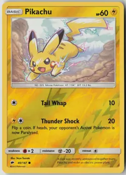 Pikachu 40/147 Common Burning Shadows Pokemon Reverse Holo Lightly Played - Image 1