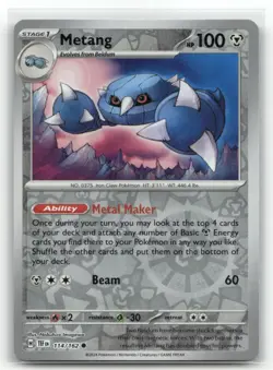 Metang Reverse Holo 114/162 SV05: Temporal Forces Common Pokemon TCG - Image 1