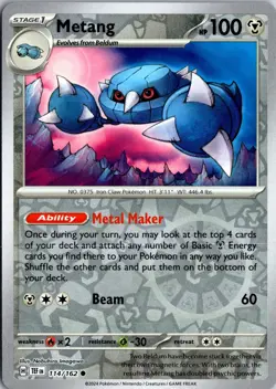 Metang 114/162 Common Temporal Forces Pokemon Reverse Holo Near Mint - Image 1