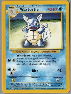 Wartortle 42/102 Uncommon Base Set Unlimited Pokemon Lightly Played - Image 1