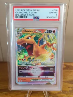 2022 POKEMON SWORD & SHIELD BRILLIANT STARS #018 CHARIZARD VSTAR PSA 8 - Image 1