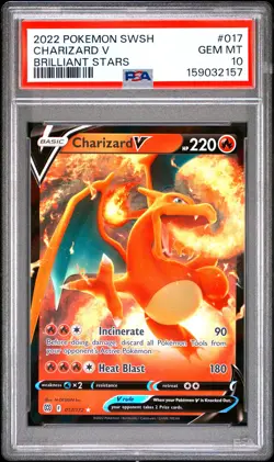 2022 POKEMON SWORD & SHIELD BRILLIANT STARS #017 CHARIZARD V PSA 10 - Image 1