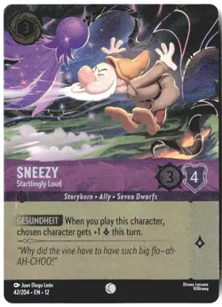 Disney Lorcana TCG Sneezy Startlingly Loud 42/204 Foil Wilds Unknown - Image 1