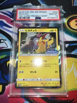 PSA 10 Pikachu 249/SM-P Pokemon Card Friendly Shop Promo Japanese Pokemon - Image 1