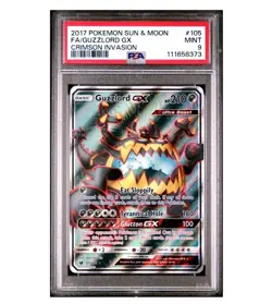 Pokemon CRIMSON INVASION GUZZLORD GX #105 FULL ART HOLO FOIL CARD PSA 9 NM-MT #* - Image 1