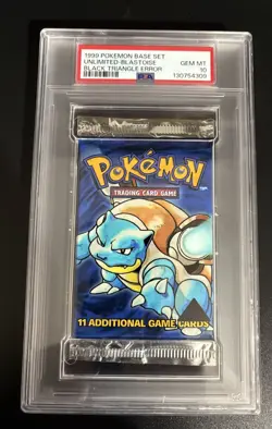 1999 Pokemon Base Set BLACK TRIANGLE BLASTOISE Booster Pack Error PSA-10 - Image 3