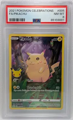PSA 8 Pikachu 005/025 | 2021 Pokemon Celebrations 25th Red Cheeks Pikachu - Image 1