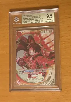 2023 One Piece OP05 EN 1st Anniversary Signature #012 Monkey D Luffy BGS 9.5 - Image 1