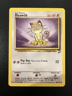 Meowth 80/130 Base Set 2 2000 Pokemon Card Common NM - Image 1