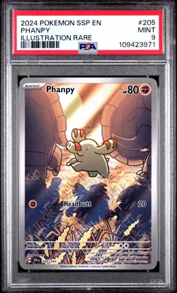 2024 POKEMON SSP EN-SURGING SPARKS ILLUSTRATION RARE #205 PHANPY PSA 9 - Image 1
