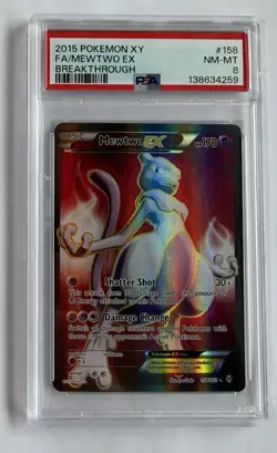 2015 POKEMON XY BREAKTHROUGH #158 FULL ART/MEWTWO EX PSA 8 - Image 1