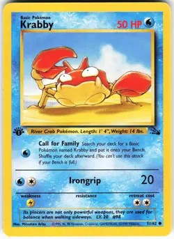 Krabby 51/62 Pokemon Fossil 1st Edition Common LP - Image 1