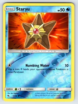 Staryu 13/68 2019 S&M Hidden Fates Pokemon Card Reverse Holo Common - Nm - Image 1