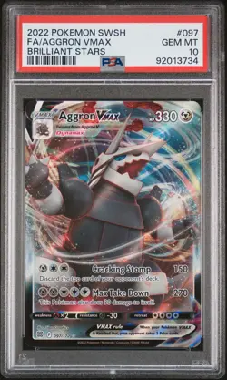2022 POKEMON SWORD & SHIELD BRILLIANT STARS #097 FULL ART/AGGRON VMAX PSA 10 - Image 1