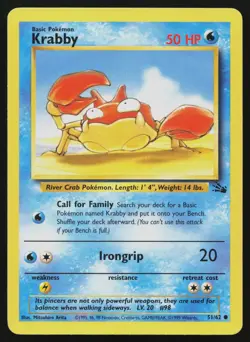 KRABBY 51/62 COMMON FOSSIL POKEMON UNLIMITED MP - Image 1