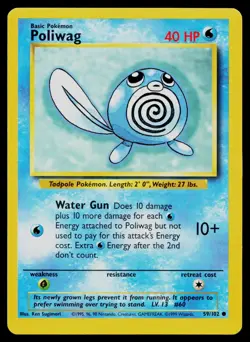 POLIWAG 59/102 COMMON BASE SET UNLIMITED POKEMON LP - Image 1