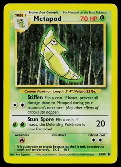 METAPOD 54/102 COMMON BASE SET UNLIMITED POKEMON HP - Image 1