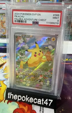 2024 POKEMON SVP EN-SV BLACK STAR PROMO PALDEA ADVENTURE CHEST PIKACHU PSA 9 - Image 1