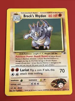 Pokemon TCG Brock's Rhydon Gym Heroes 2/132 Holo Unlimited Holo Rare - Image 1