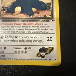 2000 Pokemon Gym Heroes Rocket's Snorlax 33/132 Excellent condition - Image 4